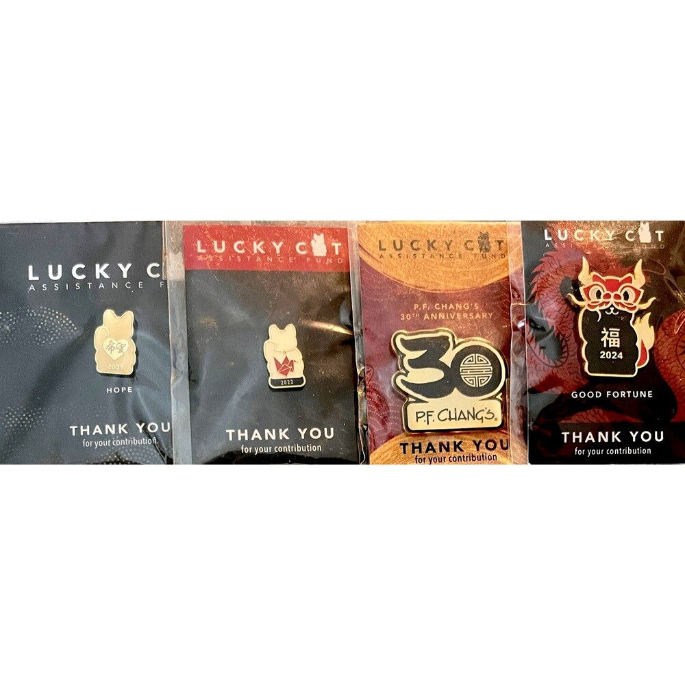P F Changs Lucky Cat Pin Set Employee Assistance Fund Sealed Anniversary Dragon